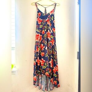 LUSH Dress Floral Maxi in Navy and Red with crisscross straps